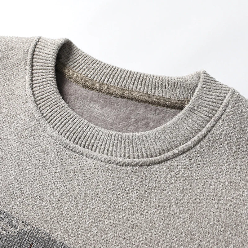 New Mens Fleece Sweater Thickened Pullover Fleece Lined Autumn Winter Crew Neck Jumpers Fashion Knitwear.
