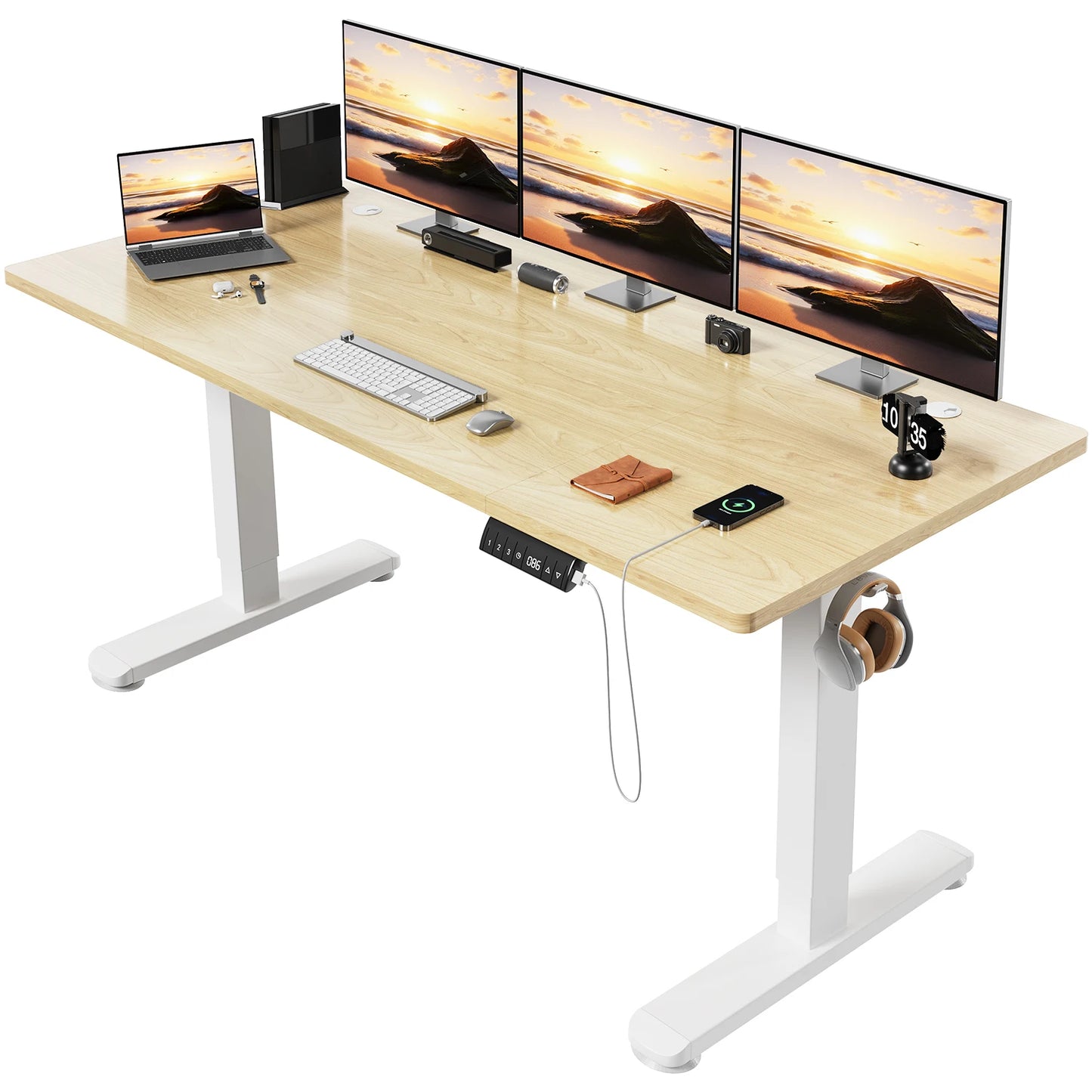 Devoko Elektrisch Höhenverstellbarer Schreibtisch 180x80 cm, 3 Memory-Handsteuerung mit USB,