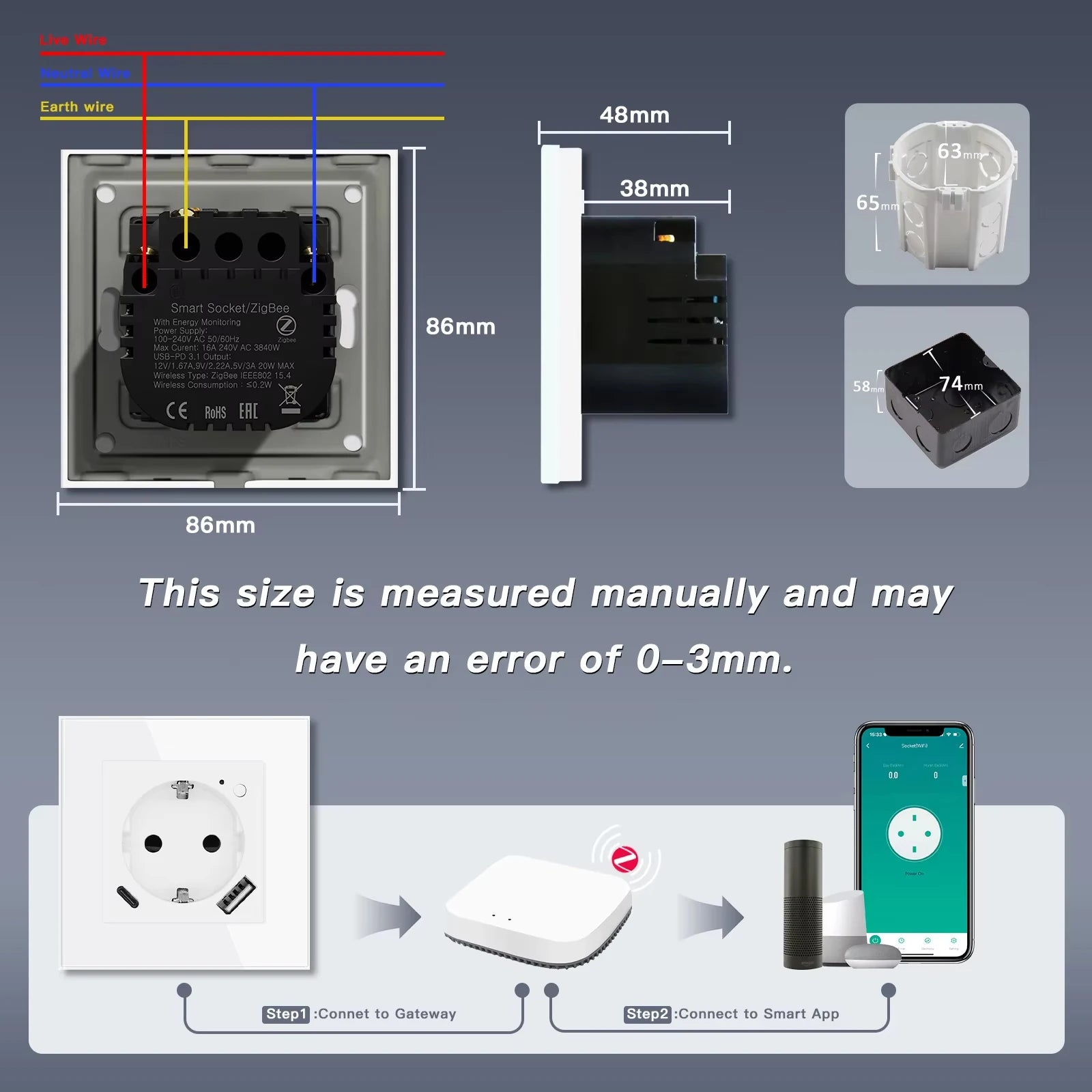 BSEED Zigbee EU/FR/UK/Universal Smart Steckdose Stecker Funktion Teile Mit Power Monitor Glas Rahmen DIY Teile Kostenlose Kombinieren.