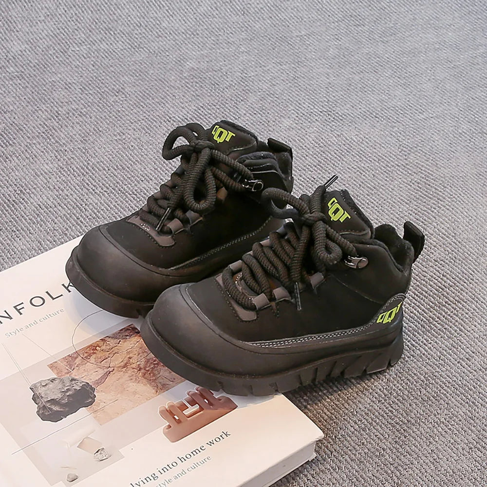 Winter Plush Boots For Children PU Leather Waterproof Boy's Warm Cotton Shoes Thick Warm Platform Teenager Kid's Snow Boots.