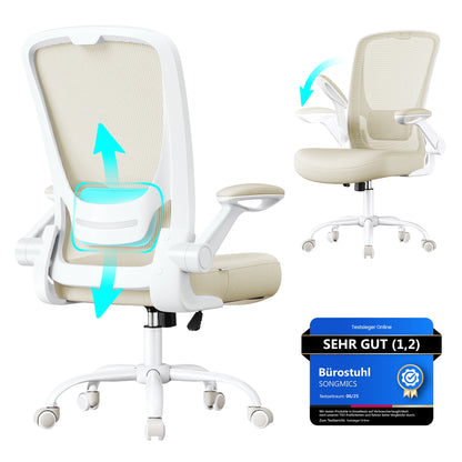 SONGMICS Bürostuhl mit hochklappbaren Armlehnen, Schreibtischstuhl mit Netzbespannung, ergonomischer Computerstuhl