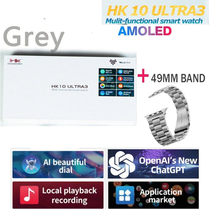 2025 New 49mm HK10 ULTRA 3 Smartwatch HD AMOLED 4G ROM Bluetooth Call Network Chat Robot Clock NFC Compass Smart Watch Men Women