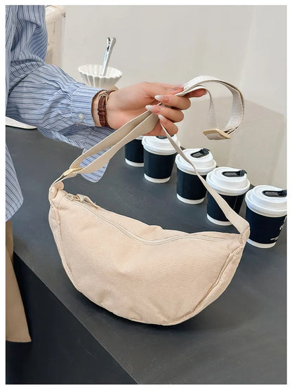 Solid Color Corduroy Women's Hobos Shoulder Bag Retro Casual Female Crossbody Bags Ladies Daily Travel Handbags Messenger Bag