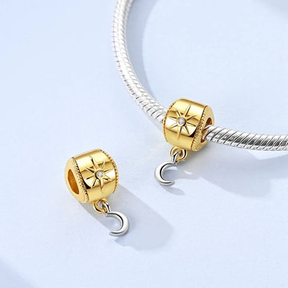 Gold Series DIY Charms Bead Original 925 Sterling Silver Inlaid Zirconium Sun Leopard Pendants Fit Bracelet Jewelry Gift Marking