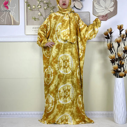2025 New Muslim Abayas For Women Ramadan Prayer Garment Dubai Middle East Femme Robe Cotton Loose African Dress Turban Attached