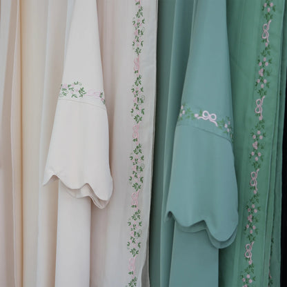 Front Open Abaya with Hijab 2 Piece Set Muslim Embroidery Abayas for Women Dubai Modest Islamic Clothing Kaftan Turkish Dresses.