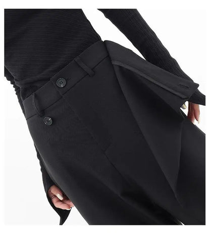 HOUZHOU Women Wide Suit Pants High Waist Gothic Japanese Style Baggy Black Trousers Irregular Straight Pants Casual Streetwear