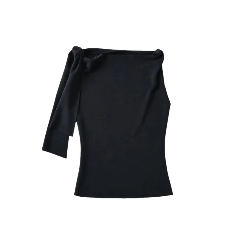 Women Sleek Stretch Knotted Top Fuchsia SLEEVELESS WITH BOAT NECK  ONE-SHOULDER TIE