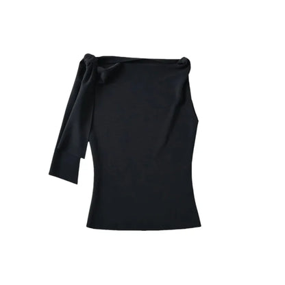 Women Sleek Stretch Knotted Top Fuchsia SLEEVELESS WITH BOAT NECK  ONE-SHOULDER TIE