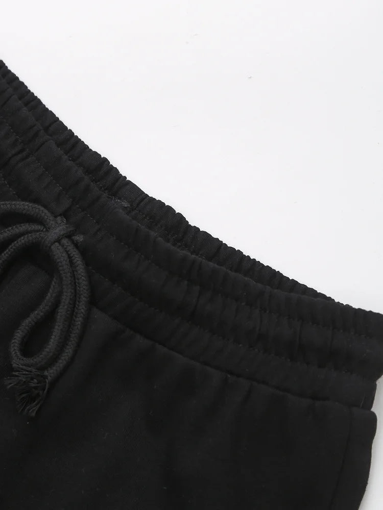 HH Women Casual Sport Pant Suit Vintage Solid Short Sleeve O Neck T-Shirt + Drawstring Jogging Pants Woman Commuting Sets