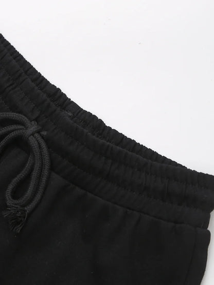 HH Women Casual Sport Pant Suit Vintage Solid Short Sleeve O Neck T-Shirt + Drawstring Jogging Pants Woman Commuting Sets