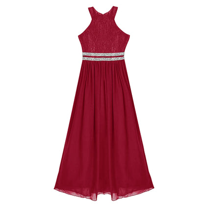 Iiniim Teen Mädchen Ärmellose Pailletten Floral Spitze Glänzenden Kleid Vestido de festa für Hochzeit Formale Geburtstag Party Sommer Kleider