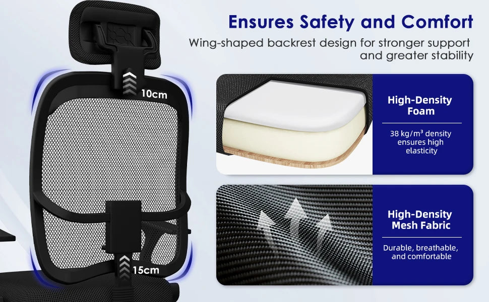 Daccormax Ergonomischer Bürostuhl, Mehrpunktstütze, verstellbare, atmungsaktive Netzrückenlehne, drehbarer Computer-Schreibtischstuhl mit Kopfstütze