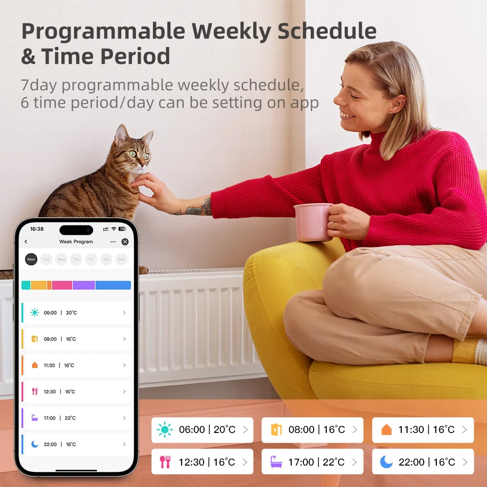 AVATTO 1~6PCS Tuya ZigBee TRV Radiator Actuator Valve,Smart Thermostat Temperature Controller Works With Alexa,Google Home,Alice.