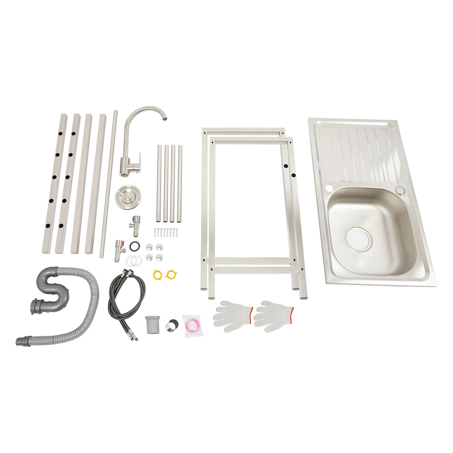 Freistehendes Waschbecken aus Edelstahl mit 360° °   Wasserhahn-Spüle mit Ablagefach, Handwaschstation für die Restaurantküche