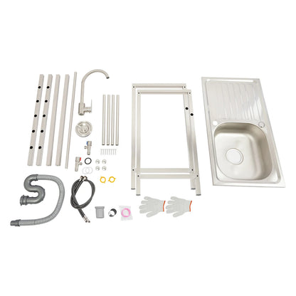 Freistehendes Waschbecken aus Edelstahl mit 360° °   Wasserhahn-Spüle mit Ablagefach, Handwaschstation für die Restaurantküche