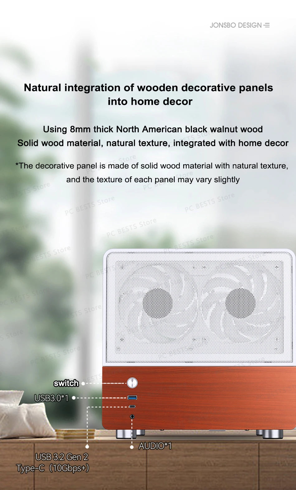 Jonsbo V12 Hyperbolic Glass PC Case MATX ITX Computer Case Seaview Room Desktop Case Mini Side Transparent Chassis 12cm Case Fan.