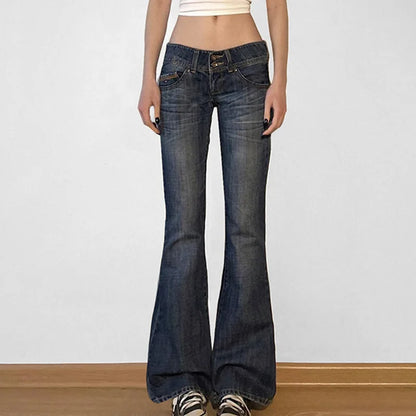 Vintage Y2K Flared Jeans Retro Button-up Low Rise Casual Denim Hose Harajuku 2000er Jahre Hose Basic Aesthetic Mom