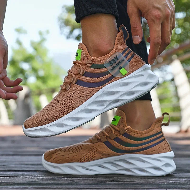 Men's Summer Breathable Mesh Shoes Lightweight Non Slip Knit Running Sneakers Trendy Aesthetic Focused Jogging Basketball Shoes.