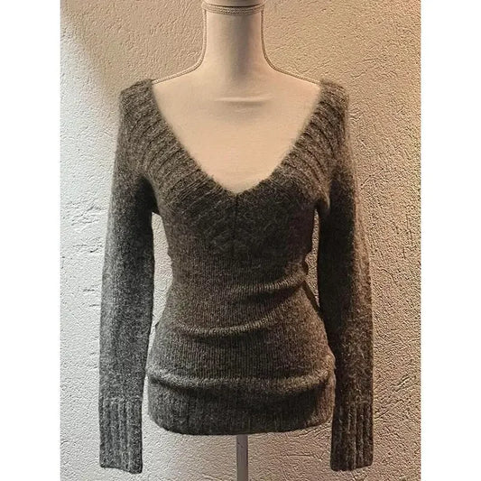 Deeptown Sexy Gestrickte Pullover Frauen V-ausschnitt Vintage Frühen Y2k Grunge Pullover Mujer Herbst Mode Langarm Pullover Schlank