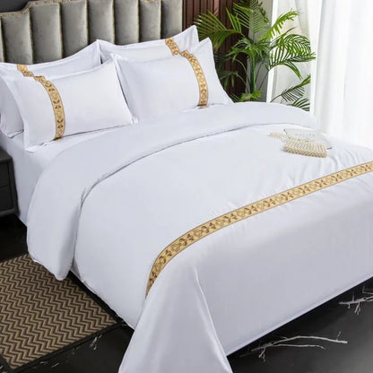 New 140g twill thickened hotel four-piece hotel linen pure white single quilt set webbing hotel bed and breakfast
