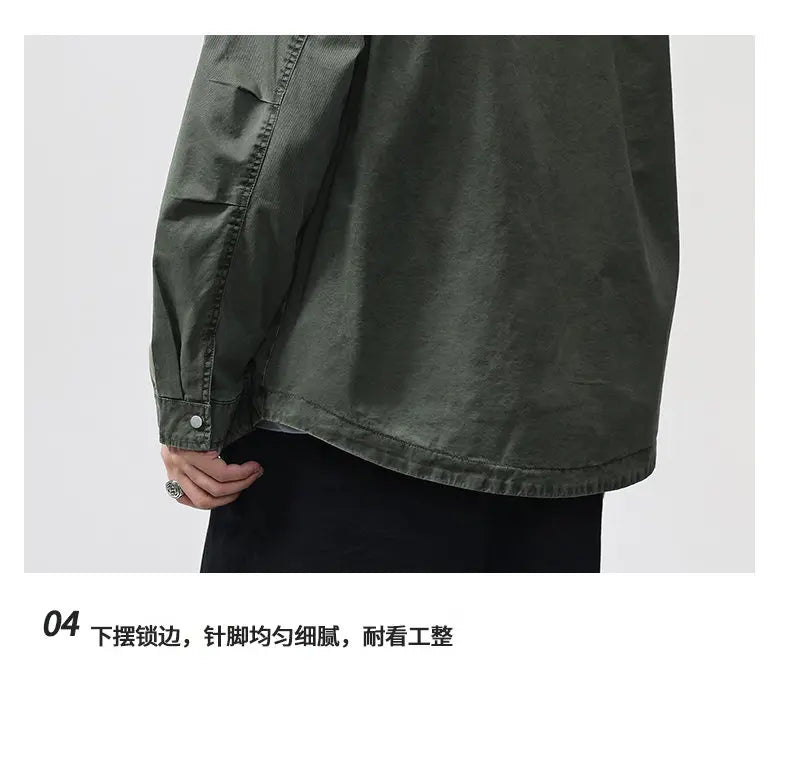 Autumn Fashion Vintage Shirt Style Jacket Men Streetwear Loose Casual Plus Size Washed Cotton Cargo Jacket Man Coat Outerwear