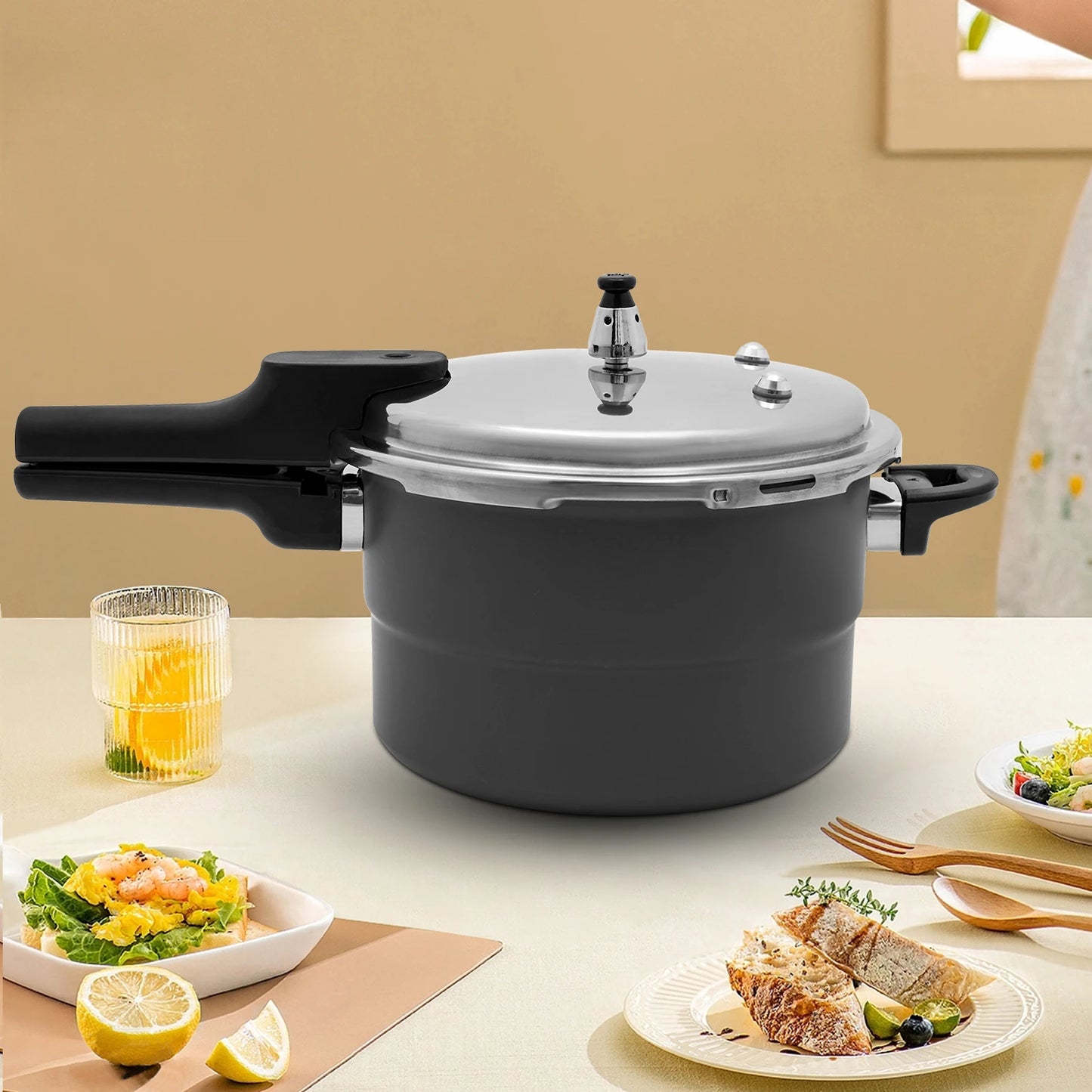 7L 24CM 80Kpa Ultra Wear-Resistant Medium Ratio Double Bottom Pressure Cooker Aluminum Alloy Pressure Cooker For Cooking Stewing.