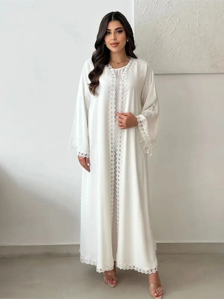 White Open Kimono Abaya Dubai Luxury 2024 Muslim Lace Abayas For Women Kaftan Dress Kebaya Islamic Clothing Robe Femme Musulmane.