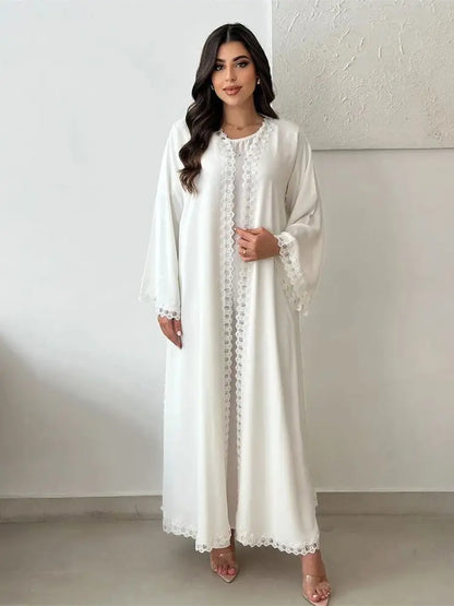 White Open Kimono Abaya Dubai Luxury 2024 Muslim Lace Abayas For Women Kaftan Dress Kebaya Islamic Clothing Robe Femme Musulmane.