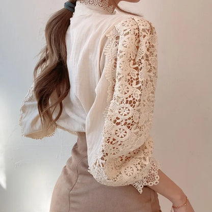 Fashion Long Sleeve Women Blouse Hollow Out Lace Blouse Shirt Tops Women Blusas Mujer De Moda 2024 Blouses Femme Women Shirts.