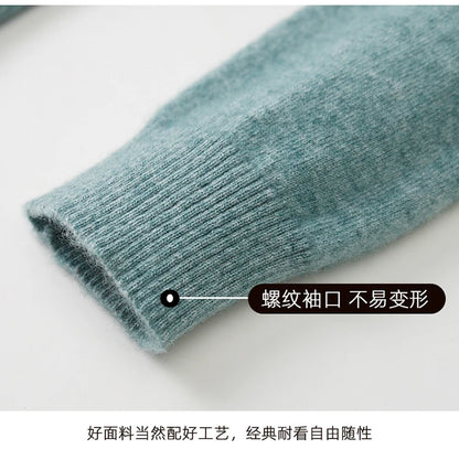 LHZSYY 100%Merino Wool Hot Cardigans Men Lapel Pullover Long Sleeve POLO Neck Sweaters Loose Tops Knit Clothing Large Size Shirt