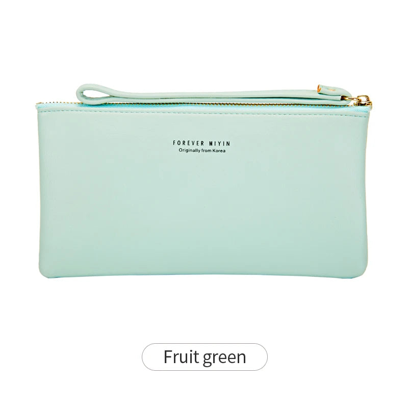 MIYIN Simple and Fashionable Women's Ultra Thin Long Wallet Solid Color PU Leather Zipper Wallet Large Capacity Portable Handbag