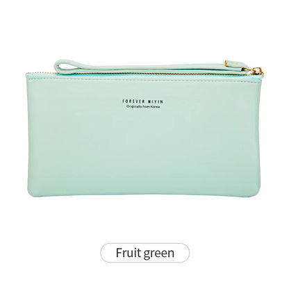 MIYIN Simple and Fashionable Women's Ultra Thin Long Wallet Solid Color PU Leather Zipper Wallet Large Capacity Portable Handbag