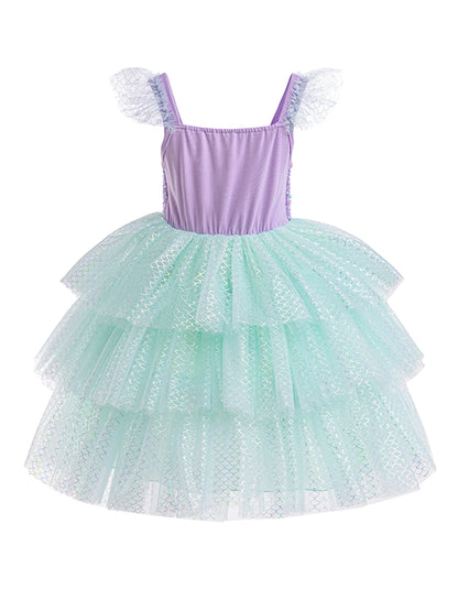 Mädchen elegante Regenbogen Prinzessin Kleid mit Bowknot Flatter Trim Mesh Kleid Tutu Kleid für Party, Performance Tutu Kleid