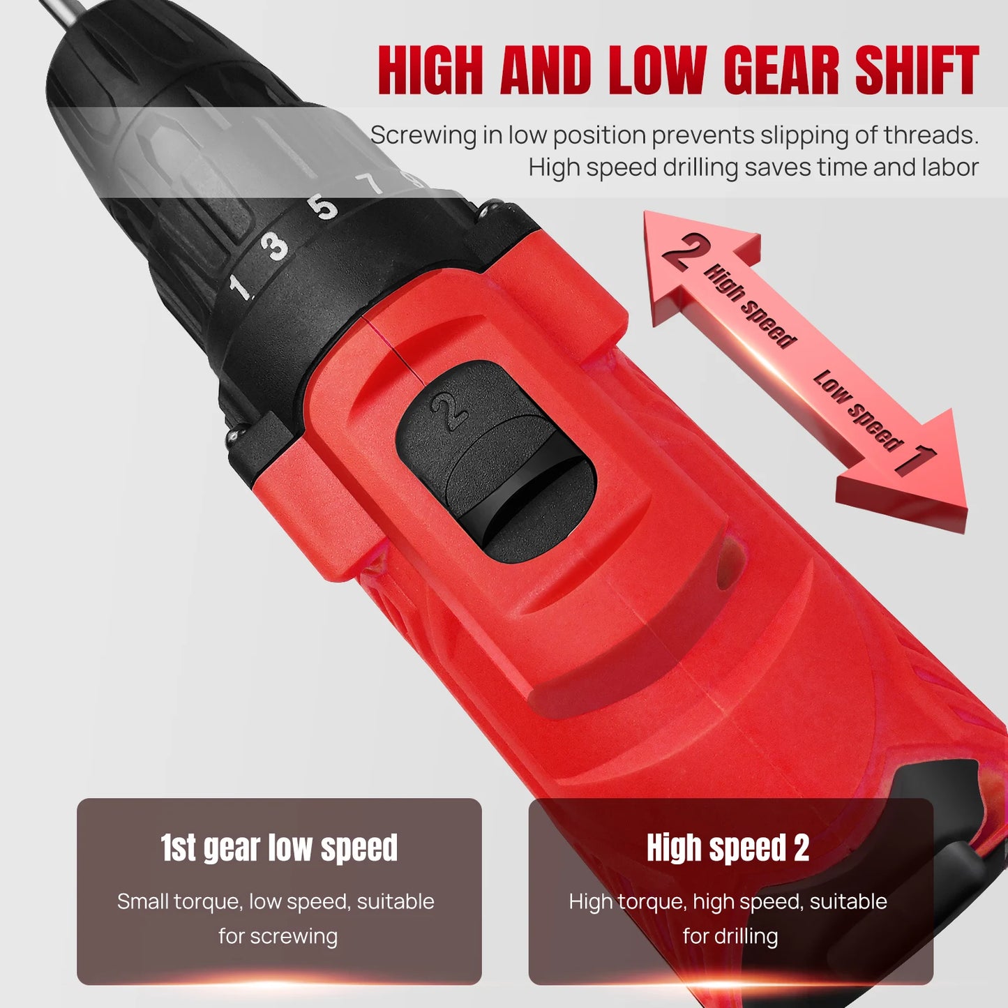 BRIEFNESS 21 V Akku-Bohrschrauber, 45 Nm, Elektroschrauber, Schnellspannbohrfutter, 2 Gänge, Geschwindigkeit, kabelloses Power-Treiber-Set mit Tragebox