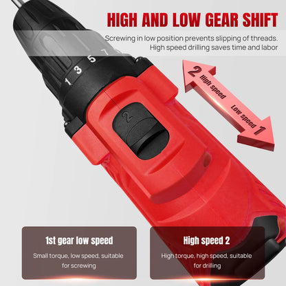 BRIEFNESS 21 V Akku-Bohrschrauber, 45 Nm, Elektroschrauber, Schnellspannbohrfutter, 2 Gänge, Geschwindigkeit, kabelloses Power-Treiber-Set mit Tragebox