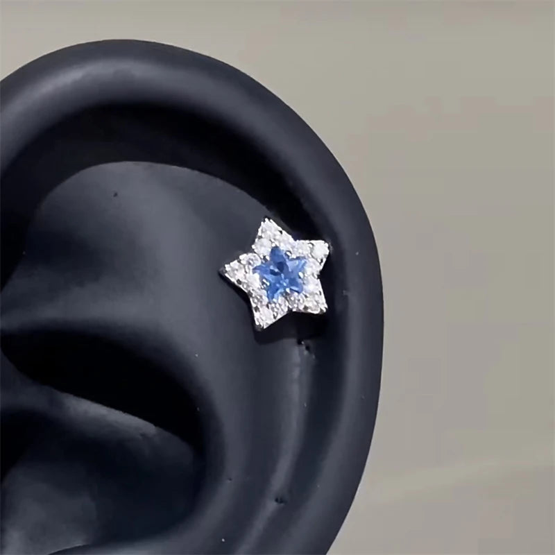 1pcs Quality Shiny Cross Zircon 316L Stainless Steel Ear Bone Nail Y2K Style Silver Color Earring for Women Cochlear Accessories.