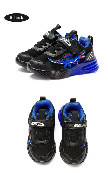 EXDINO Dinosaur Little Kids Spring Autumn LED Light Up Shoes Children Spinosaurus Boys Glowing Casual Sports Sneakers Non-slip