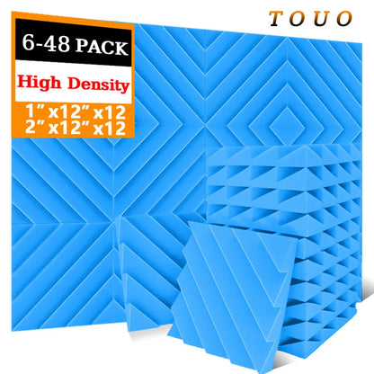 TOUO Acoustic Foam 6/12/12/48 Pcs Offices Acoustic Treatment Flame-Retardant High-Density Diamond Groove Soundproof Foam Panels