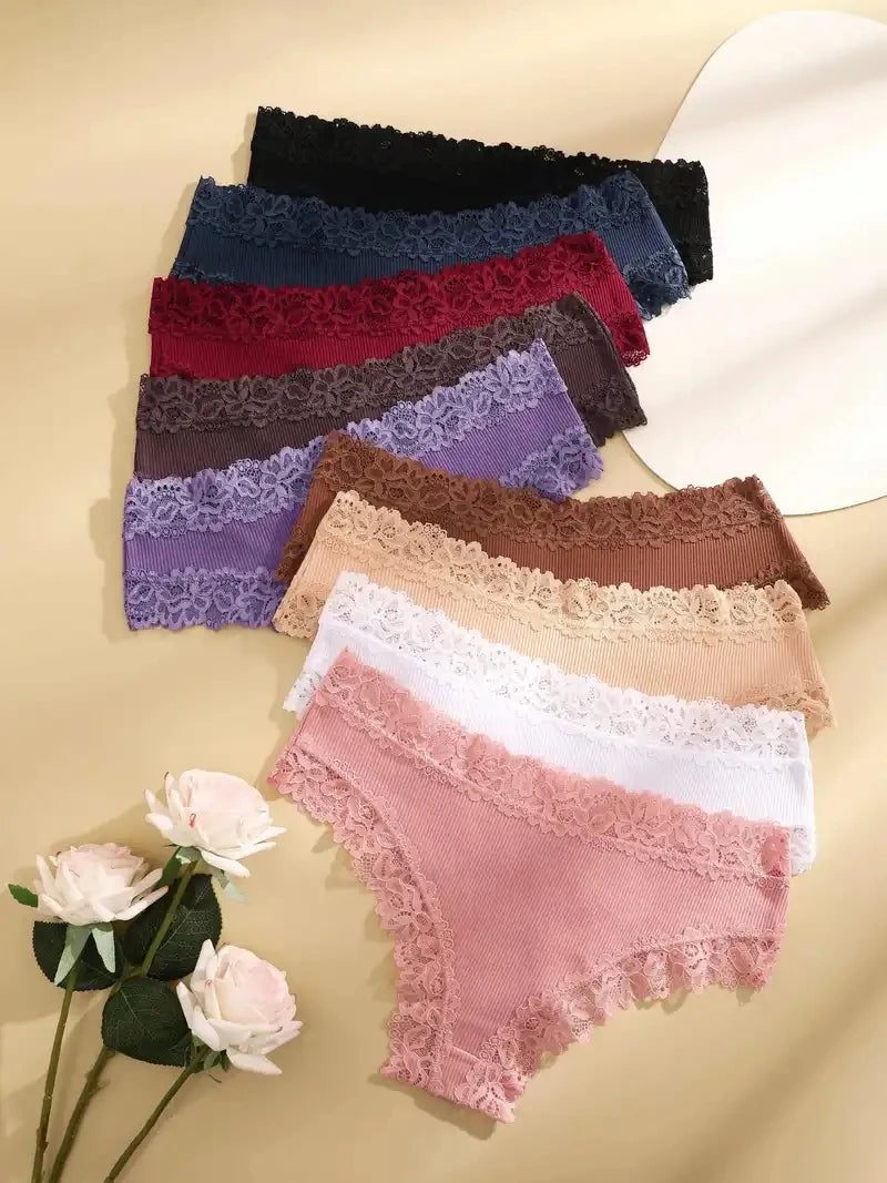5Pcs/set Women Cotton Panties Floral Lace Intimate Underwear Trendy Patchwork Lace Briefs Female Soft Underpants Lingerie S-XL.