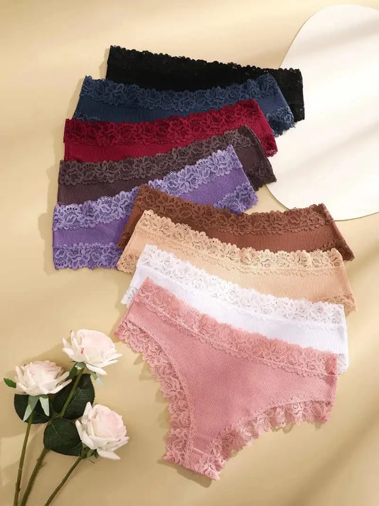 5Pcs/set Women Cotton Panties Floral Lace Intimate Underwear Trendy Patchwork Lace Briefs Female Soft Underpants Lingerie S-XL.