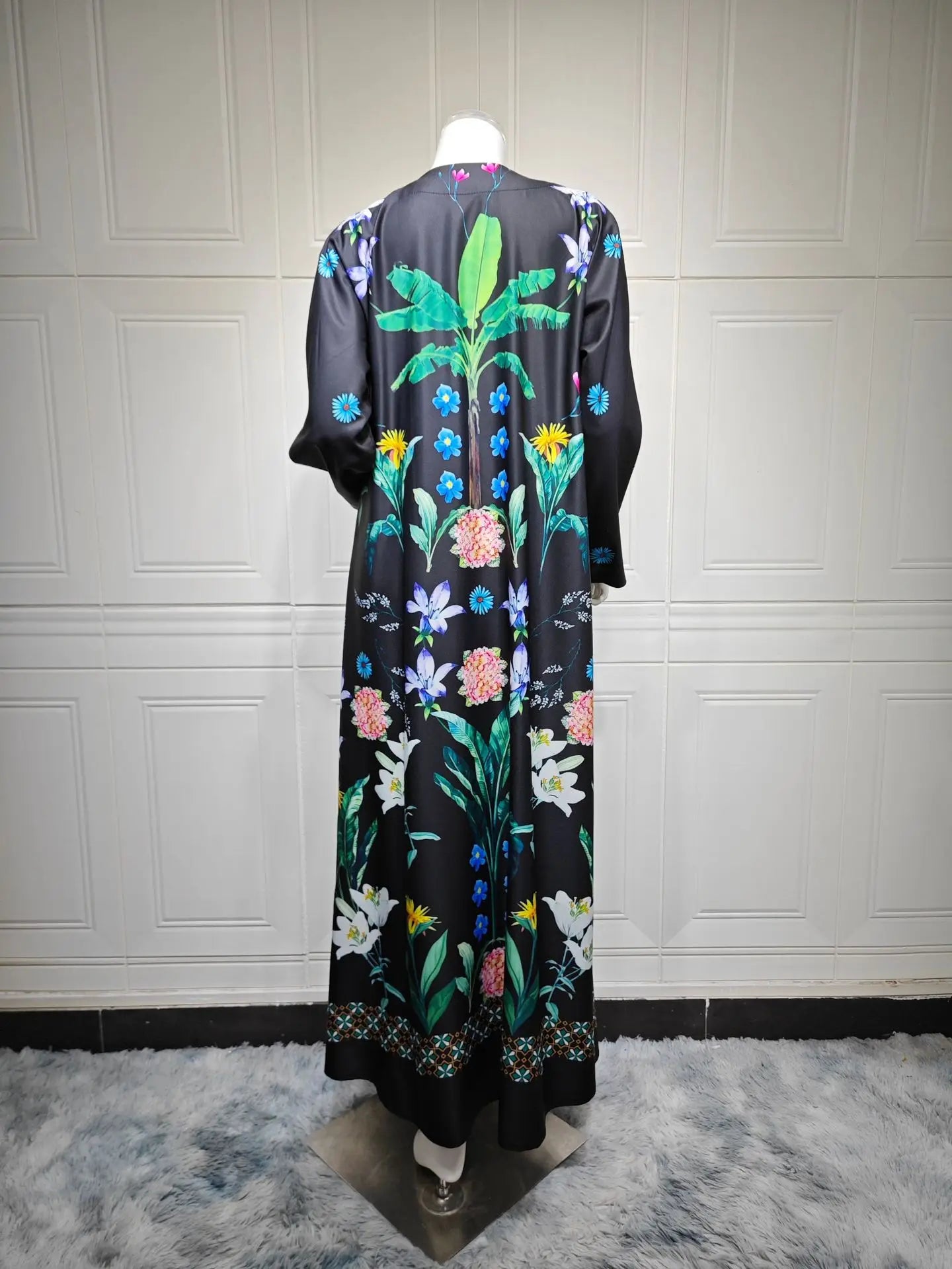 2025 Elegant Dubai Floral Print with Hijab Kimono Abaya Dress Luxury Saudi Arabia Muslim Women Islamic Middle East Turkey Robe