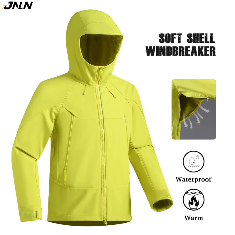 JNLN Men Women Waterproof Soft Shell Jacket Windproof Warm Fleece Rain Coat Unisex Hiking Climbing Trekking Outdoor Windbreaker.