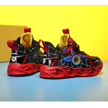 Disney Boys Shoes LED Lights Cartoon Autumn Children's Sports Shoes Leather Non-slip Children's Running Shoes Sneaker Size 25-35