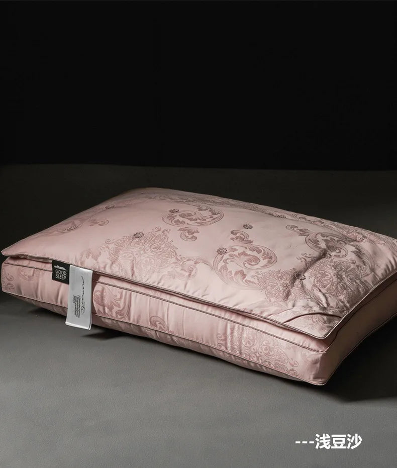 Pure Cotton Satin Jacquard Silk Pillows 48*74cm Mulberry silk Filling Anti Mite Soft Fluffy Hotel Sleeping Bedding Pillows.