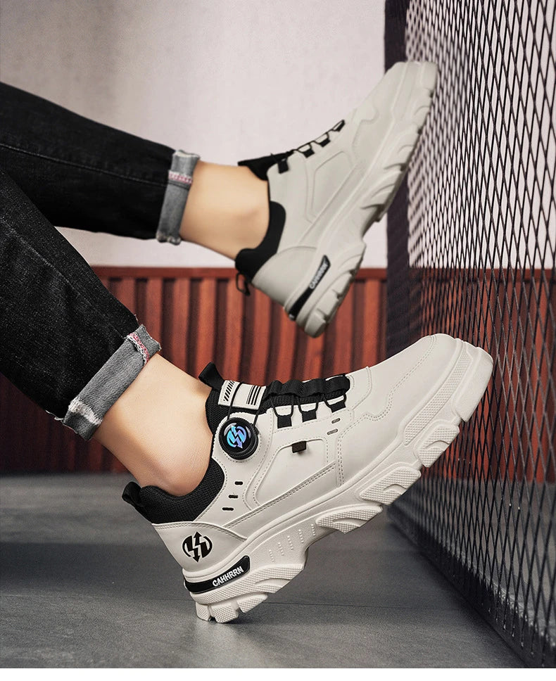 Men Sneakers Spring Autumn New High Top Men Casual Leathers Thick Soled Trendy Wear Resistant Short Boots Platform Sports Shoes.