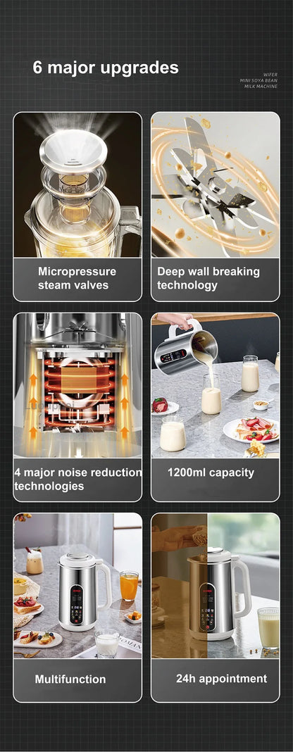 110V/220V Soy Milk Machine Electric Juicer Multifunctional Wall Breaking Machine Kitchen Auto Heating Rice Paste Machine 1200ml