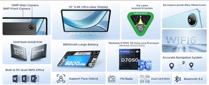 DOOGEE V Pad 2 In 1 5G Tablet 12" Screen Dimensity 7050 Android 15 32GB RAM (8+24) 256GB ROM8800mAh Battery Ultra-thin Smart Pad.