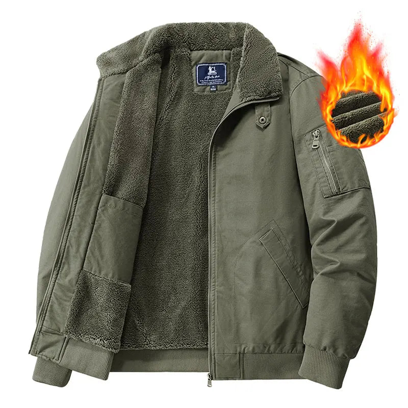 Winter Tactical Jacket Outdoor Men Fleece Sports Running Warm Coat Solid Color Stand Collar Breathable Comfortable Pilot Jacket.