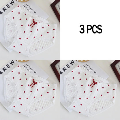 3pcs Cotton Women's Panties Sweet Cute Printed Student Mid-Waist Underwear Fashionable Breathable Girls Daily Briefs.